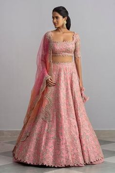 Powder pink organza lehenga with cutdana work, floral jaal motifs and cutwork hem. Comes with embellished blouse and ombre pink-organza scallop border dupatta.
Components:3
Embroidered
Neckline:Square
Sleeve Length:Half
Fabric:Lehenga: Organza; Dupatta: Net
Color:Pink
Scallop dupatta
Tie-up cutout back
Kamar tassels
Cutwork detail
Note: Cancan worn by the model is not for sale - Aza Fashions Organza Lehenga, Anushree Reddy, Lehenga Designs Simple, Diana Penty, Gaun Fashion, Anamika Khanna, Pink Lehenga, Traditional Indian Outfits, Sara Ali Khan