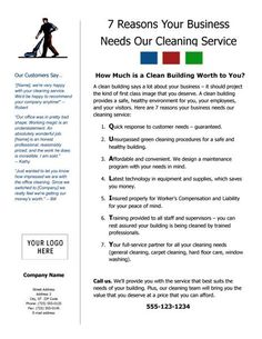 a brochure for cleaning services with the words 7 reasons your business needs our cleaning service