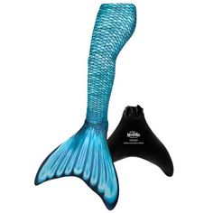 a blue and black mermaid tail on a white background