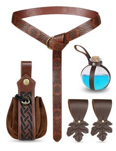 PRICES MAY VARY. Renaissance accessories Set(Brown maple leaves): the package comes with 6 pieces of Renaissance belt accessories, including 1 medieval belt, 1 Renaissance belt pouch, 1 potion bottle with cork, 1 bottle sleeve, 2 maple leaves clips , comprehensive set to meet your renaissance costume needs. Belts and Buckles: Leather belts with similar Celtic knotwork patterns. ere a staple accessory for both men and women. They served practical purposes, such as securing clothing, but also adde Steampunk Medieval, Belts And Buckles, Medieval Belt, Belt Skirt, Medieval Woman, Celtic Knotwork, Bottle Sleeves, Potion Bottle, Belt Pouch