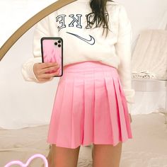 50% Cotton 48% Polyester 2% Spandex Pink pleated tennis skirt Built in shorts under Size and Fit: Model height 5’2” wearing size Small Pink Tennis Skirt, Female Clothes Outfits, Pink Tennis, Pink Pleated Skirt, Pleated Tennis Skirt, Long Sleeve Outerwear, Crop Top Sweatshirt, Tennis Skirt, New Tops