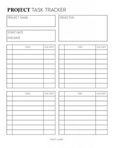 the project task tracker is shown in black and white, as well as an empty sheet