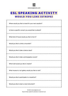 the esl speaking activity worksheet