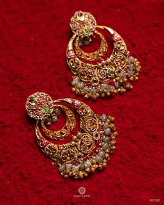 22kt Gold Antique Heritage Earring | Harit Zaveri Jewellers | Ahmedabad, India | WhatsApp : +917016466150 Harit Zaveri Jewellery, Ear Rings Gold Indian, Earrings Gold Indian, Natural Material Jewelry, Star Jewellery, Chand Bali, Antique Gold Earrings, Cross Road