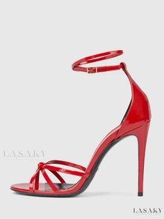 Lasaky - Premium Red Patent PU High Heel Sandals - Stylish Round Toe Design, Sky High Elegance Red High Heel Sandals For Evening, Elegant Red Strappy Sandals, Red Closed Toe Sandals For Party, Red Pointed Toe Sandals For Evening, Red Pointed Toe Evening Sandals, Elegant Red Sandals With Round Toe, Elegant Red Round Toe Sandals, Elegant Red Closed Toe Sandals, Thigh High Boots Summer