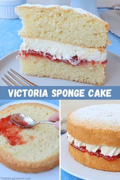 a collage of photos showing different types of cake and the words victoria sponge cake