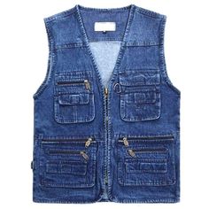 This item is only for one vest. Due to different shooting and display equipment. The color may be slightly different. Thank you for your understanding! Please note this is in Asian sizing, smaller than western size e.g. UK, US, AU. Please check the measurements carefully before making a purchase. Please allow 2-4cm discrepancy due to different measurement method. If you are not sure which size to buy, please provide height and weight, we will recommend a suitable size. Material: cotton Color: bl Waistcoat Designs, Work Vest, Mens Vest Fashion, Navy Blue Vest, Cargo Vest, Fishing Vest, Denim Vests, Pockets Fashion, Jean Vest