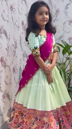 Kids Saree, Silk Half Saree, Party Wear Frocks, Frocks For Kids, Kids Party Wear Dresses, Long Frock Designs, Kids Dress Collection, Kids Blouse Designs