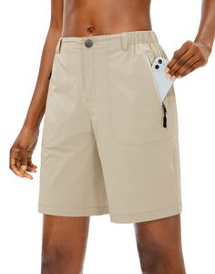 PRICES MAY VARY. Quick Dry Fabric: Stretch nylon material women's hiking shorts, lightweight, moisture wicks and durable, offers cool free movement for summer outdoor activities. Zipper Pocket: Two side zipper pockets and one back zipper pocket with the stylish line, secure storage some travel items for summer trip. Elastic Waist: Classic women's shorts cut, elastic waist, bottom closure type with zipper fly and 1.7'' belt loop constructed for a personalized fit. Waterproof & Sun Protection: Wat Ladies Golf Attire, Outdoor Athleisure, Golf Shorts Women, Golf Clothes, Soft Pattern, Tennis Shorts, Golf Attire, Black Army, Golf Clothing