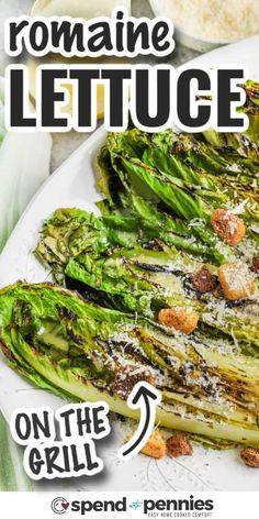 grilled romaine lettuce on the grill with parmesan cheese and seasoning