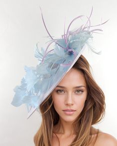 Lilac Baby Blue Derby Fascinator Hat Headband Kentucky Ascot Wedding Tea Party Statement Floral Rose Woman Headwear Powder Blue Lavender Payton - Lilac & Baby Blue Kentucky Ascot Derby Fascinator Hat The Payton saucer disc feather fascinator comprises a beautiful mass of lilac and baby blue feathers on a large sinamay disc base.  Base measures 14 inches wide This lilac and baby blue wedding fascinator is mounted with a matching headband. If you prefer a headband to match your hair, please make a Spring Ceremony Hat-shaped Headpiece, Spring Ceremony Hat-shape Headpiece, Light Blue Headpiece For Royal Ascot Party, Spring Ceremony Hat Headpiece, Spring Ceremony Hat Shaped Headpiece, Summer Ceremony Hats And Headpieces, Adjustable Summer Ceremony Headpieces, Light Blue Headpiece For Kentucky Derby Party, Lavender Mini Hat With Curved Brim For Spring