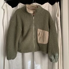 Super Comfortable Green Sherpa Jacket. Never Worn Before And In Excellent Condition! Cozy Outerwear With Pockets, Cozy Outerwear With Pockets For Layering, Cozy Fleece Jacket With Pockets For Spring, Cozy Green Outerwear With Pockets, Cozy Khaki Outerwear With Pockets, Green Cozy Outerwear For Layering, Cozy Green Outerwear For Layering, Khaki Outerwear For Winter Layering, Cozy Fleece Jacket With Pockets For Layering