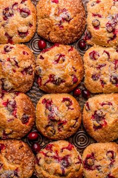 freshly baked cranberry muffins on a baking sheet