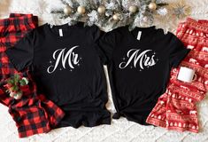 "Couple Christmas Shirts, Mr and Mrs Christmas Shirt, Mr and Mrs Gift, Christmas Matching Tee, First Christmas Gift, Married Christmas Shirt * HOW TO ORDER *  ✺ Please, check and review all photos.  ✺ Choose your t-shirt size and color. Size chart is in picturesIf there is no color choice, color will be as per color in main picture.  ✺ Click add to cart. You can go back to add more product ✺ At personalization confirm what you want shirt to say ✺ Click \"Proceed to check out\" * Q U I C K * F A C T S * ✺ 100% Airlume combed and ringspun cotton (fiber content may vary for different colors) ✺ Wash and dry normally (on cool for best results) ✺ Product color may slightly vary due to photographic lighting sources or your monitor settings  * S I Z I N G * ✺ Sizing is unisex so runs like men's, t Matching Christmas Shirts, Couple Christmas, Baking Cookies, Mama Shirts, Funny Couples, Family Christmas Shirts, Christmas Couple, Christmas Cookie, Christmas Tees