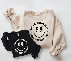 Cool Cousins Club Sweatshirts. Cousin Crew Sweatshirts available in Toddler, Youth and Adult sizes.  *Sweatshirts sold individually so you pick different colors for each cousin* (For both sweatshirts, add 2 items to your cart) ♡ HOW TO ORDER: 1. Select Size and Sweatshirt Color using the drop down menu. 2. Click Add to Cart. Repeat for each sweatshirt. 3. Once all items are added, click the cart to checkout completed order. SWEATSHIRT DETAILS: - Toddler size are Rabbit Skins Brand - Youth & Adul Cousin Gift Ideas, Big Little Sorority Shirts, Cousin Crew Shirts, Cousin Shirts, Tshirt Svg, Gender Neutral Colors, Cousin Crew, Sweatshirt Details, Club Sweatshirts