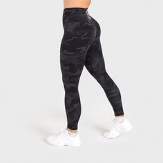 Black camo leggings for yoga, workouts or casual settings. The flattering design comes smooths and slims at the right places, whilst the four-way stretch material makes them super comfortable to wear and exercise in. Color: Black Camo Material: Nylon, Spandex Breathable and quick-dry material Elastic 10 cm (4") waistband Grimfrost's Clan Helmet print Sizes: XXS to XL The model is 171 cm (5'7") tall and weighs 62 kg (137 lbs). She wears a size Medium in the picture. Black Camo Leggings Outfit, Camo Leggings Outfit, Grey Camo Leggings, Black Camo Leggings, Black Leggings Outfit, Gym Wear For Women, Viking Clothing, Yoga Workouts, Camo Leggings