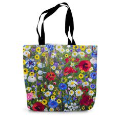 Wildflowers Canvas Tote Bag. This Wildflowers Canvas Tote Bag is the perfect accessory for any fashion enthusiast. Its striking digital art featuring bold wildflowers adds a modern flair to any ensemble. Crafted with natural cotton canvas and reinforced seams, this tote bag is both stylish and durable. Reusable one size double handle durable hard wearing canvas shopping bag. Our shopper bag is ideal for your trip to the supermarket carrier bag, a day on the beach, work, for school, the gym, as a Artistic Tote Bags For Spring, Artistic Spring Tote Bag, Artistic Bags For Everyday Use In Spring, Multicolor Floral Print Tote Bags, Multicolor Floral Print Shopping Bag, Multicolor Floral Print Bag For Gift, Walking Yoga, Plastic Shopping Bags, Fashion Enthusiast