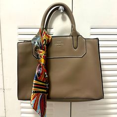 Brown Handbag, Never Used - Just Kept In A Closet For A Few Years! Beige Top Handle Box Bag For On-the-go, Trendy Khaki Satchel Bag, Beige Double Handle Satchel For On-the-go, Beige Satchel Bag For On-the-go, Trendy Beige Rectangular Satchel, Beige Satchel With Detachable Strap For On-the-go, Beige Top Handle Satchel For Travel, Beige Square Satchel For Travel, Beige Square Shopping Bag