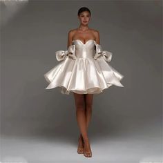 Elegant Satin Sweetheart Bow Lace up Pleat Graduation Dresses Cocktail Gown Homecoming Party Dress Prom Short Dress, Bride Party Dress, Pretty Homecoming Dresses, White Bridal Gown, Bow Wedding Dress, Mini Party Dress, Pink Homecoming Dress, Cocktail Gowns, Prom Dress Inspiration