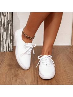 Crafted with classic white canvas, these unisex lace-up sneakers are perfect for couples seeking a casual and versatile shoe. With a comfortable fit and stylish design, these sneakers are perfect for everyday wear. Add these timeless shoes to your wardrobe today! Size US Ball Girth Foot Length EUR35 US5 7.5 22.5 EUR36 US6 8 23.16 EUR37 US6.5 8.5 23.82 EUR38 US7 9 24.48 EUR39 US8 9.5 25.14 EUR40 US9 10 25.8 EUR41 US9.5 10.5 26.46 EUR42 US10.5 11 27.12 EUR43 US11 11.5 27.78 EUR44 US12 12 28.44 EUR Casual Lace-up Canvas Shoes With White Laces, Spring Streetwear Lace-up Canvas Shoes, Casual Everyday Lace-up Shoes With Rubber Sole, Casual Low-top Lace-up Shoes For Everyday, Casual Everyday Low-top Lace-up Shoes, Casual White Canvas Shoes With Flat Heel, Casual White Flat Heel Canvas Shoes, White Lace-up Canvas Shoes For Spring, Comfortable White Lace-up Canvas Shoes