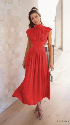 Lasaky - Sweet and Stylish Stand Collar Macaron-colored Low-waist Maxi Dress Cropped Outfits, Elegant Casual Dress, Long Summer Dresses Maxi, Elegant Maxi Dress, Beach Maxi Dress, Midi Dress Summer, Tallinn, Long Summer Dresses, Green Midi Dress