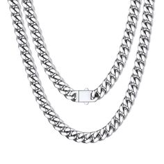 PRICES MAY VARY. 🔥🔥9mm Wide Miamai Cuban Chain🔥🔥The thicker the chain, the more masculine it will look. It is thicker, sturdier. Thick chain necklaces are what you want to wear if you want a flashy chain that catches the eye. The only right way to wear a thick chain necklace is to wear it alone as a focal piece of jewelry, with no pendants. Not only chain necklaces are trendy, but they are also timeless and effortless to wear. 🔥🔥Upgrade Buckle Clasp🔥🔥 Much better than normal lobster claw