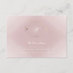 an elegant pink and gold wedding reception card with the letter w on it's front