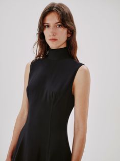 Turtleneck Flare Dress – Another Tomorrow Modern Dance Costumes, Modern Dance Costume, Turtleneck Dress, Open When, Flared Dress, Modern Dance, Turtle Neck Dress, Black Wrap Dress, Blue Midi Dress