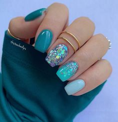 Little Mermaid Nails, Cruise Nails, Purple Glitter Nails, Country Nails, Simple Acrylic Nails, Work Nails, Mermaid Nails, Dark Nails, Glam Nails