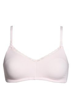 Designed to move with you and adjust to your shape, this wireless bra is made with ultrasoft Pima cotton and features easy-access clips for nursing on the go. 94% Pima cotton, 6% elastane Hand wash, line dry Imported Pink Full Coverage Nursing Bra With Soft Touch, Full Coverage Soft Touch Pink Nursing Bra, Pink Full Coverage Nursing Bra With Removable Pads, Feminine Pink Nursing Bra With Removable Pads, Feminine Seamless Full Coverage Nursing Bra, Cotton Nursing Bra, Nursing Bra, Wireless Bra, Pima Cotton