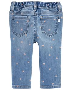 Baby Heart Print Pull-On Denim Pants from carters.com. Shop clothing & accessories from a trusted name in kids, toddlers, and baby clothes. Baby Heart, Oshkosh Baby, Girl Leggings, Christmas Jammies, Baby Bottoms, Baby Trend, Beads Bracelet Design, Blue Baby