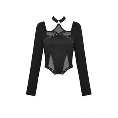 Show off your edgy side in this unique goth-style long sleeve top. featuring a rocker-inspired net splicing design, this top is sure to help you stand out from the crowd and make a lasting impression. shop now to add this special piece to your wardrobe! Dark In Love, Goth Style, Cropped Tops, Goth Fashion, Black Crop Tops, Gothic Fashion, O Ring, Cotton Spandex, Women's Style