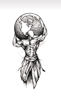 a drawing of a man holding the world in his hands