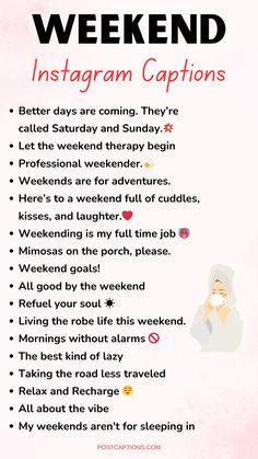 a poster with the words weekend and instagram captions