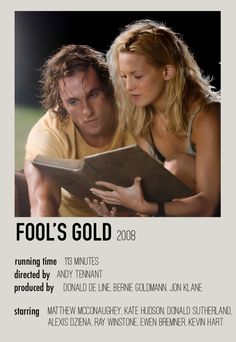 a man and woman reading a book together in front of a white background with the words fool's gold on it