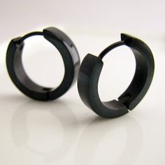 Jet Black Hoop Earrings for Men - Simple Guys Cyber Corp Gothic Punk Male Rock - Stainless Steel Lar Nickel-free Black Jewelry For Streetwear, Black Nickel-free Jewelry For Streetwear, Black Round Jewelry For Streetwear, Modern Black Stainless Steel Hoop Earrings, Black Stainless Steel Hoop Earrings, Black Hoop Earrings For Streetwear, Minimalist Black Stainless Steel Hoop Earrings, Black Hypoallergenic Hoop Earrings In Stainless Steel, Modern Black Hypoallergenic Hoop Earrings