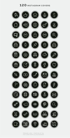 an info sheet with different icons and symbols in black, white and gray colors on it