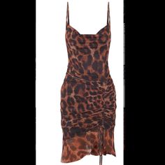 Brand New! With Tags Brown Mesh Leopard Print Ruched Bodycon Dress Size 8 Which Is A Size Medium Summer Ruched Leopard Print Dress, Summer Leopard Print Ruched Dress, Fitted Ruched Leopard Print Dresses, Leopard Print Ruched Dress For Night Out, Leopard Print Ruched Mini Dress, Ruched Bodycon Dress, Size 8 Dress, Animal Prints, Leopard Print