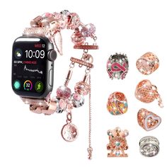 PRICES MAY VARY. ❤DIY Your Bands – 12 colorful beads with rhinestones and 2 pendants, 1 overall strap base chain, use your nails to open 4 detachable beads on the chain to make your own unique Apple Watch charm band. 7 extra beads is a giveaway to diy more style. ❤Safety Material ：E-coated for lasting wear and shine, rust resistant, nickel-free and hypoallergenic. And it fits for Apple Watch 38mm 40mm 41mm Series 8 / Series 7 / Series 6 / Series 5 / Series 4 / Series 3 / Series 2 / Series 1 / SE Bling Apple Watch Band, Watch Hacks, Apple Watch Hacks, Body Decor, Rose Gold Apple Watch, Gold Apple Watch, Pink Stuff, Ultra Series, Apple Watch 42mm