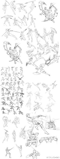 some sketches of people doing different things in the air with their arms and legs spread out