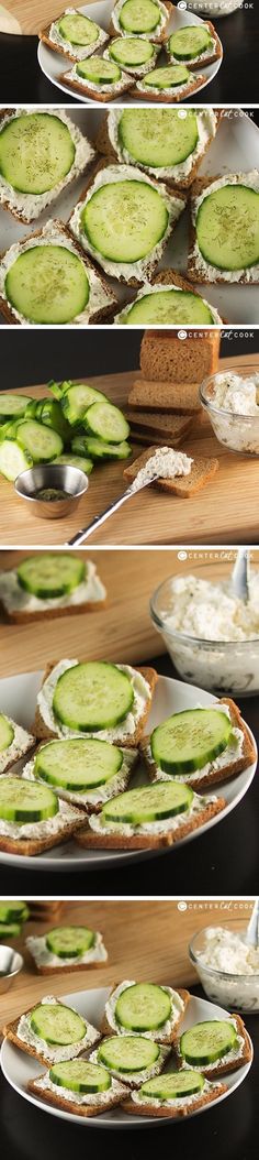 the process of making cucumber sandwiches is shown