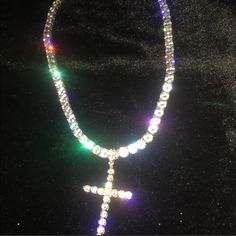 White Gold Tennis Chain Cz Cross Included Chain 18 , Inch 20 , 24 Available Rainbow Diamond, Mens Fashion Jewelry, Tennis Chain, Cz Pendant, Diamond Chain, Mens Accessories Jewelry, Gold Jewelry Fashion, Fashion Accessories Jewelry, Jewelry Gold