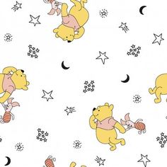 winnie the pooh wallpaper with stars, moon and stars on white background for children's room