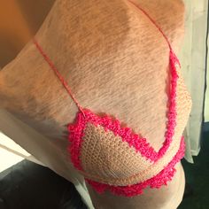 This Pattern Was Found On Pinterest, And Made By Me. It Is Made In A Size Xs/Sm And Will Fit A Bra Cup A/B . Handmade Tops, Cup A, Bra Cup, Bra Cups, Handmade Crochet, Made By Me, Crochet Top, Pink White, Size 2