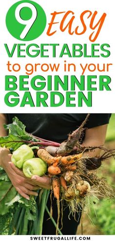 vegetables with text overlay that reads 9 easy vegetable tables to grow in your beginner garden