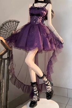 Fabric: Polyester Color: Purple Feature: Bowknot, Irregular Style: Sweet, Princess, Gorgeous Clothing Type: Dress Include: Dress*1 (Any of the accessory is not included.) Size (IN) Bust Waist Length S 29.13-32.68 23.62-26.77 33.46 M 30.71-34.65 25.20-28.35 33.86 L 32.28-36.22 26.77-29.92 34.25 XL 33.86-38.58 28.35-31.89 34.65 Size (CM) Bust Waist Length S 74-83 60-68 85 M 78-88 64-72 86 L 82-92 68-76 87 XL 86-98 72-81 88 Purple Princess Dress, Mimi Dress, Outfit References, Golden Birthday, Printed Pleated Skirt, Purple Outfits, Queen Dress, Pretty Prom Dresses, Gorgeous Clothes