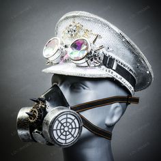 Introducing The Ultimate Steampunk Costume Accessory - The Breathtakingly Beautiful Set Of Steampunk Respirator Gas Mask And Top Hat! Perfectly Crafted To Match Each Other, This Set Is The Ultimate Choice For Anyone Looking To Make A Statement At Their Next Halloween Party, Burning Man Event, Or Steampunk Gathering. The Steampunk Respirator Gas Mask Is A True Work Of Art, Featuring Intricate Details And A Stunning Design That Will Leave Everyone In Awe. Made From High-Quality Materials, And Hand Steam Punk Mask, Gas Mask Drawing, Captain Cap, Silver Party, Steampunk Hat, Gas Mask, Top Crafts, Steampunk Costume, Mask Design