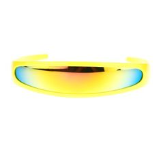 Men's novelty costume party shade single lens warp around sunglasses. Size: one size.  Color: Yellow.  Gender: unisex.  Age Group: adult. Yellow Mirror, Futuristic Sunglasses, Sunglasses Yellow, Novelty Sunglasses, Yellow Mirrors, Color Mirror, Blue Clothing, Buy Mirror, Green Mirrors