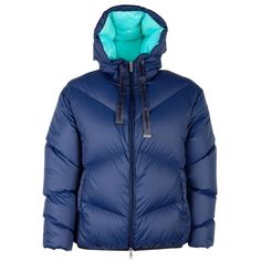 Blue Nylon Jacket Coat. Filled With Duck Down Feathers. Aqua Green Interior. Unique Stylish. Perfect For Women. Material: 100% Nylon. Italian Chic, Blue Exterior, Green Interior, Women Jackets, Blue Feather, Green Interiors, Feather Design, Aqua Green, Modern Woman