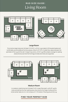 the floor plan for a living room is shown in three different sizes and colors, including green